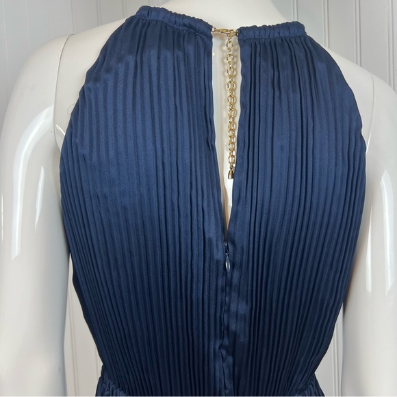 MICHAEL Michael Kors Women's Blue Satin Pleated Wide Leg Halter Jumpsuit Medium - Picture 9 of 13